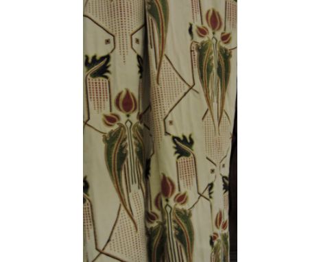 A pair of John Lewis embroidered fabric curtains, l:208cm together with a metal curtain rail 