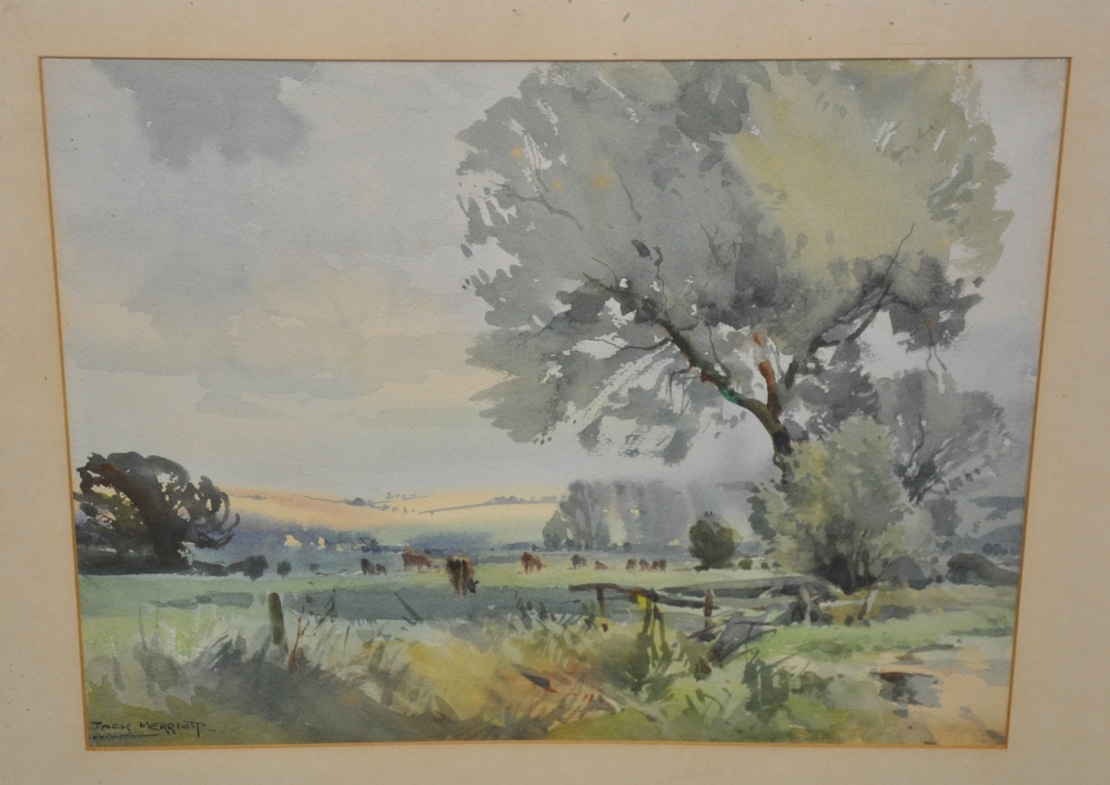 Jack Merriott (19011968, British), watercolour on paper, cattle in pasture, signed lower left, 2