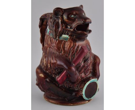 A 19th Century French majolica Poet Laval 'Bear with Tambourine' pitcher, H. 25cm