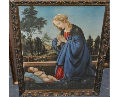After Filippo Lippi, Madonna Adoring, together with a modern oil seascape, watercolour and photograph