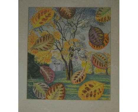 An abstract garden scene in colour pencil, initialed JP together with a watercolour landscape, signed Eric R