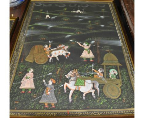 A pair of Indian framed gouache hunting scenes