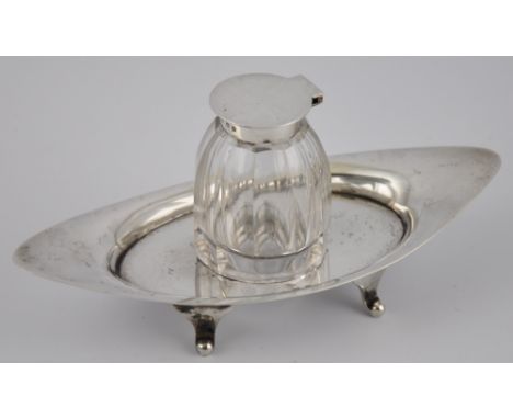 A solid silver boat shaped inkwell hallmarked Birmingham 1929 A.J.Zimmerman