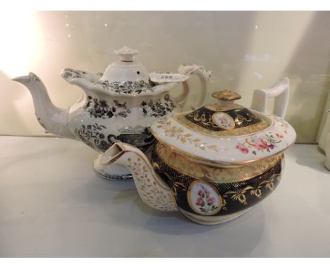 A 19th century Continental ceramic teapot, together with another similar (2)