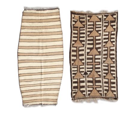 AN ETHIOPIAN GOAT HAIR RUG with stripped decoration 230cm x 115cm and an Ethiopian camel hair rug, with cream and brown groun