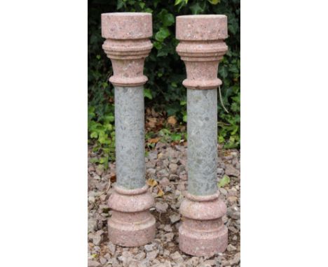 A PAIR OF SALVAGED VINTAGE COLUMNS, possibly from a church interior, 57cm in height