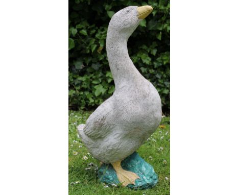 A VINTAGE CAST COMPOSITE FIGURE OF A GOOSE, 23cm wide x 61cm in height