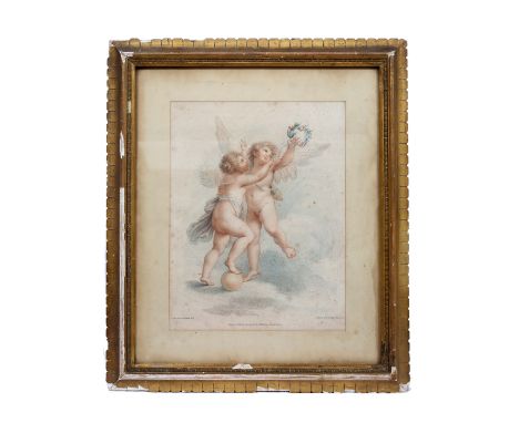 A LONDON STRAND PUBLISHED ENGRAVING by F. Bartolozzi after a drawing by I. B. Cipriani, Putti playing 26cm x 20cm, an antique