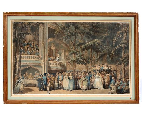 THOMAS ROWLANDSON (1756-1827) 'Vauxhall Gardens', hand coloured print, 46cm x 75cm