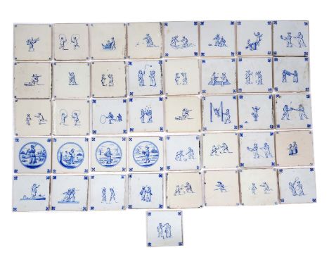 A COLLECTION OF FORTY ONE DELFT TILES depicting children playing at various games etc, each tile 13cm square (41) 