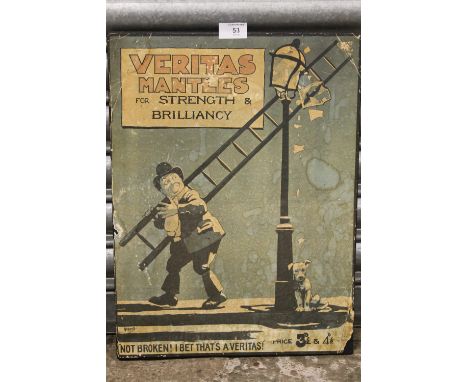 A VINTAGE COLOURED LITHOGRAPH FOR VERITAS MANTLES MOUNTED ON BOARD BY JOHN HASSALL SIZE - 47CM X 34CM 