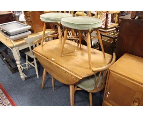 ERCOL - A VINTAGE DROPLEAF TABLE AND FOUR CHAIRS