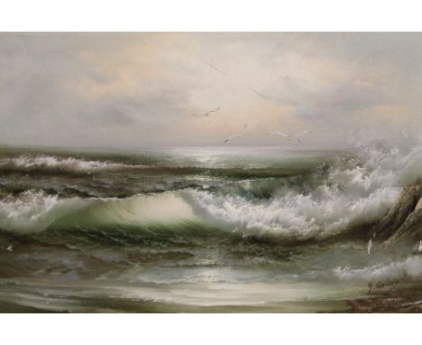 A GILT FRAMED OIL ON CANVAS OF A SEASCAPE SIGNED H GAILEY, SIZE - 75 CM X 49 CM 