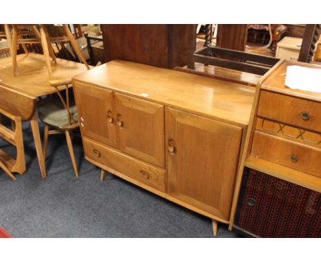 ERCOL - A VINTAGE SIDEBOARDS WITH CUPBOARDS AND SINGLE DRAWER H-82 W-114 CM