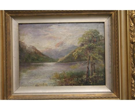 A COLLECTION OF TEN ASSORTED OIL PAINTINGS, LANDSCAPES ETC  TO INCLUDE GILT FRAMED OIL ON BOARD OF AN ALPINE LAKE SCENE SIGNE