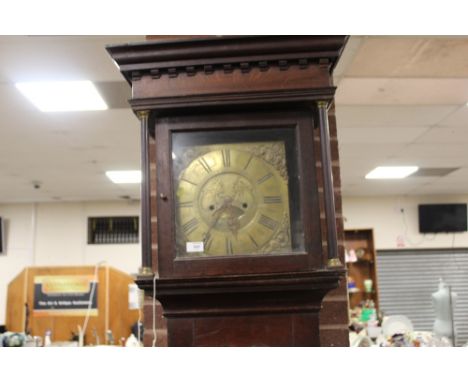 AN ANTIQUE OAK BRASS FACED LONGCASE CLOCK WITH 8 DAY MOVEMENT - J. JARVES - DALTON TWO WEIGHTS - A/F