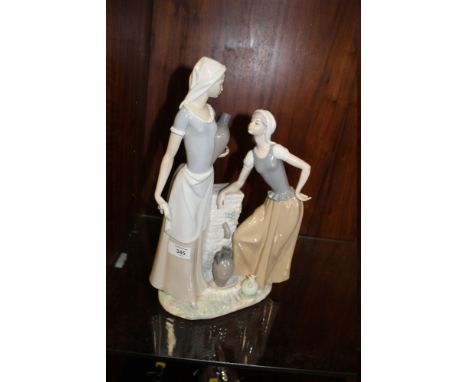 A LARGE NAO FIGURINE OF TWO LADIES COLLECTING WATER, H 39 cm, S/D