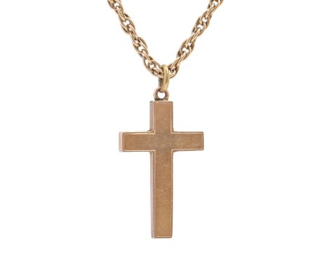 A Victorian 9ct gold cross, 35mm h, Birmingham 1898, on a later 9ct gold chain, 17.6g  Light wear scratches consistent with a