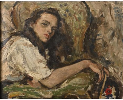 Ascribed to British East African or Kenyan Asian School, mid 20th century, girl with flowers, indistinctly signed, oil on boa
