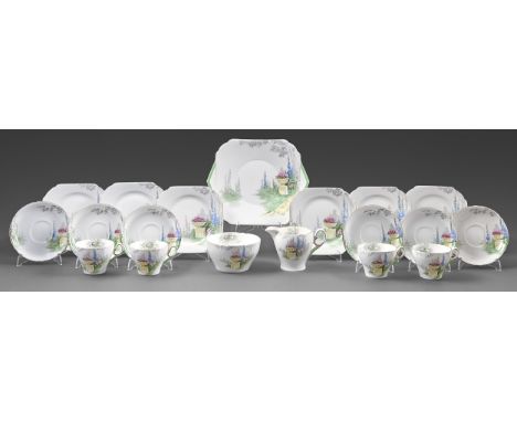 A Shelley bone china Garden Urn pattern tea service, c1940, printed mark, pattern No 0163 (19)  