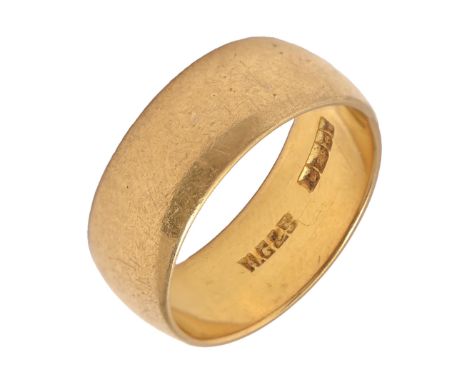 A 22ct gold wedding ring, Birmingham, date letter obscured, 8g, size M  Slight wear scratches consistent with age