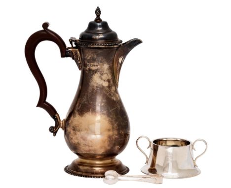 A George V silver lidded jug, with gadrooned rims, 23cm h, by S Blanckensee &amp; Sons Ltd, Chester 1929, a silver sugar bowl