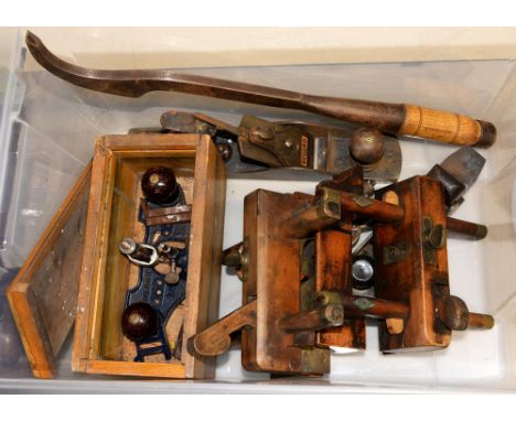 Two beech plough planes one by Varvill &amp; Son, York, the other stamped F Temperton, four various metal planes and another 