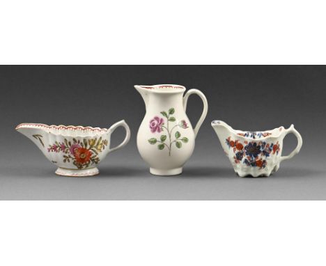 A Worcester sparrow beak milk jug, c.1770, a&nbsp;Liverpool Low Chelsea ewer cream boat, c.1770 and a Bow fluted butter boat,