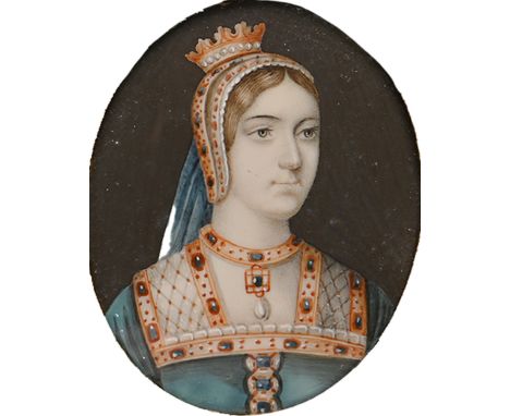 English School, 19th century - Portrait Miniature of Queen Catherine Howard, ivory, oval 57mm, brass frame  Please note Mello