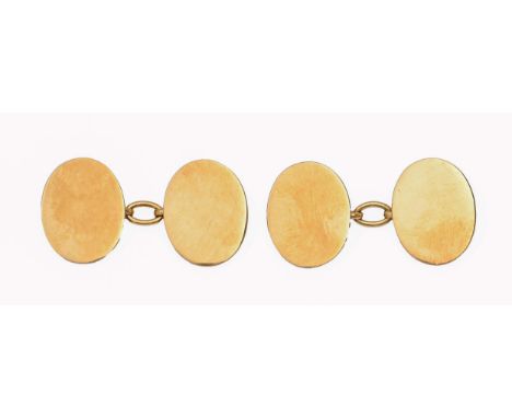 A pair of 18ct gold cufflinks, plain oval, 18mm, Birmingham 1919, 11.8g  Light wear scratches, no engraving