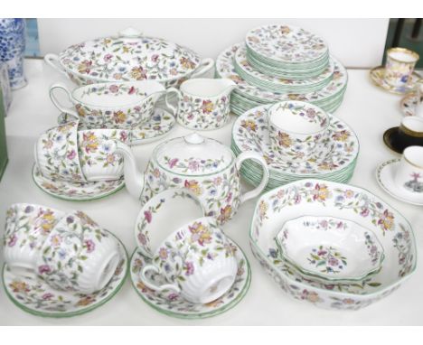 A Minton Haddon Hall pattern dinner service, second half 20th c, teapot 15cm h, printed mark  Good condition and first qualit