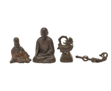 A South East Asian bronze sculpture of a Kagyu hierarch, 19th c, 88mm h, a Chinese bronze figure of Shaoxing, 19th c, a Burme