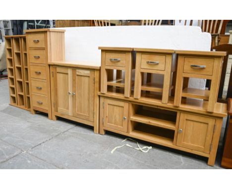 Miscellaneous modern light oak furniture and a mahogany stained blanket chest (10)  