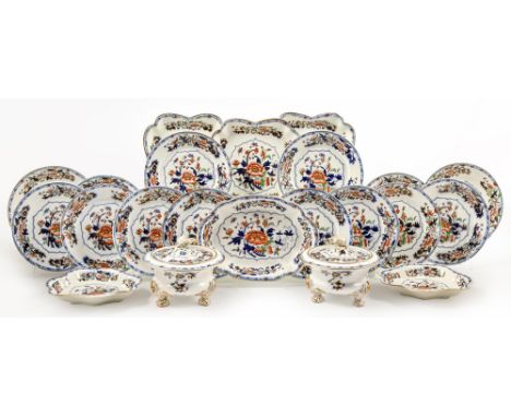 A Grainger's Worcester dessert service, c.1830, printed and painted, dessert plate 21.5cm diam, printed marks, pattern number
