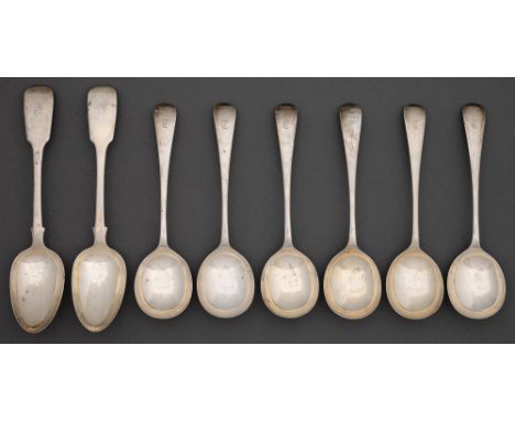 A set of six George V silver soup spoons, Old English pattern, by Cooper Bros &amp; Sons, Sheffield 1921 and a pair of Willia