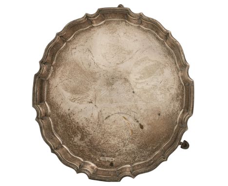 A George III silver salver, the field engraved with names and date March 19th 1944, 26.5cm diam, by Deakin (Silversmiths) Ltd