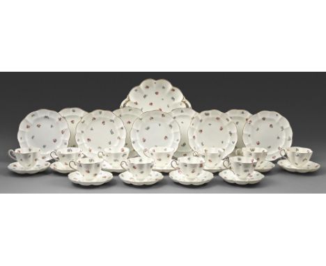 A George Jones Crescent &amp; Sons tea service, first half 20th c, printed and painted with flowers, dessert dish 26.5cm over