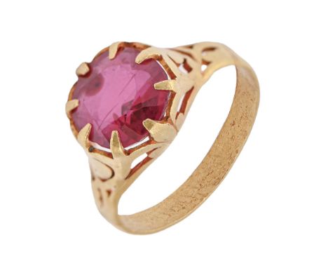 A pink stone ring, gold hoop, possibly associated, 4.9g, size L  Slight wear