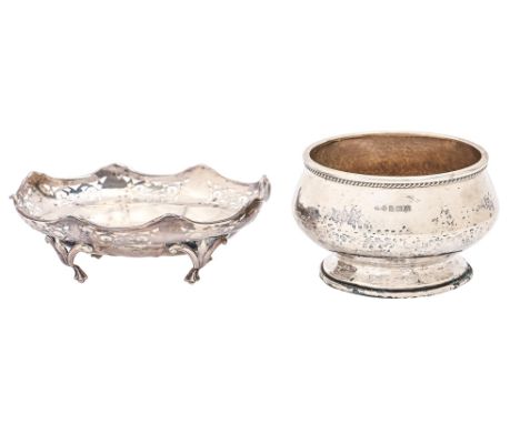 An Arts and Crafts silver sugar bowl, with cable rim, hammer textured, 11cm diam, by A Edward Jones Ltd, Birmingham 1925 and 