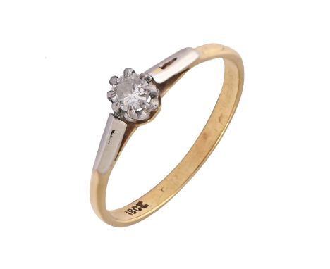 A diamond ring, in gold, marked 18ct, 2.2g, size N  Light wear