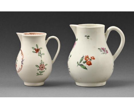 Two Worcester sparrow beak cream jugs, c.1780, 10.5cm and smaller (2)  Firing cracks to interior of smaller jug, the other wi