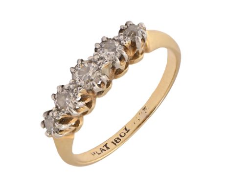 A diamond ring, gold hoop marked PLAT 18CT, 3.2g, size N  Slight wear to hoop