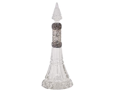 An Edwardian silver mounted cut glass scent bottle and stopper, 23.5cm h, by G F Wall, Birmingham 1901  Good condition