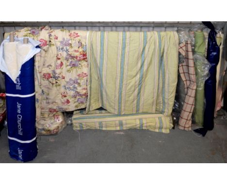 Textiles.&nbsp; Two floral or other printed cotton bed covers and bolts of furnishing fabric  