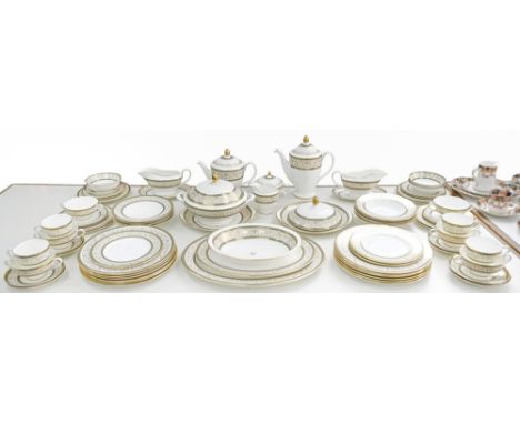 A Minton bone china Aragon pattern tea and dinner service, late 20th c, printed mark  Good condition and first quality. Pleas