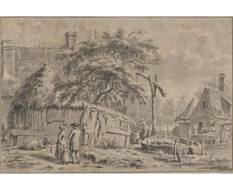 Warnaar Horstink (1756-1815) - Pastoral Village Scene with a Woman at a Well, signed and dated verso (W Horstink inv 1800) in