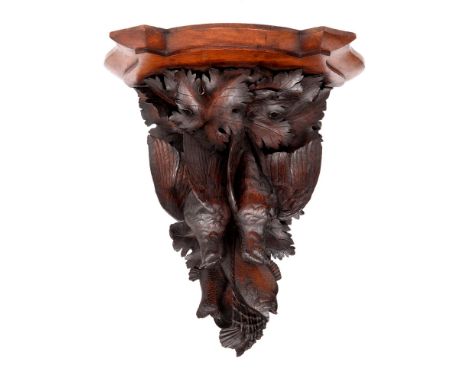 A Victorian oak naturalistic wall bracket&nbsp;by the artist woodcarver Ralph Tudsbery of Edwinstowe, Nottinghamshire, the sh