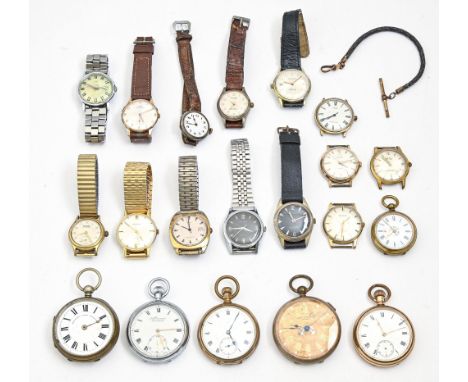 Miscellaneous stainless steel, gold plated and other wristwatches, a silver wristlet watch and several pocket watches  Sold a