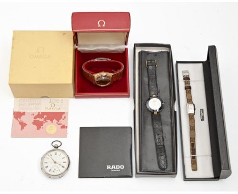 An Omega gold plated self-winding wristwatch, Seamaster Automatic, 35 x 36mm, maker's gold plated bracelet, papers and box, a