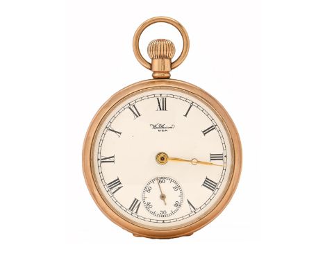 A Waltham 9ct gold keyless lever watch, calibre 16S movement No. 31540610, in plain case, gold cuvette and bow, 48mm diam, 81